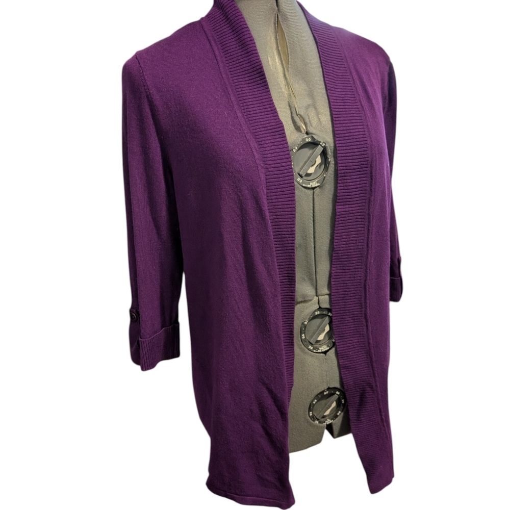 Laura Ashley Women's Purple Knit Open Cardigan Sweater Size Petite Small‎